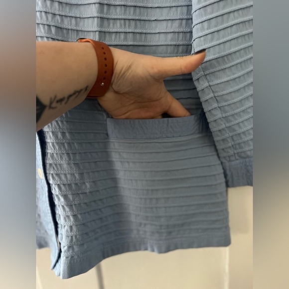 Yacco Maricard Light Blue Pleated Long Sleeve Shirt Jacket Shaket Size Large - Picture 6 of 7